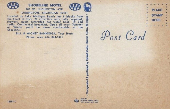 Snyders Shoreline Inn (Shoreline Motel) - OLD POSTCARD